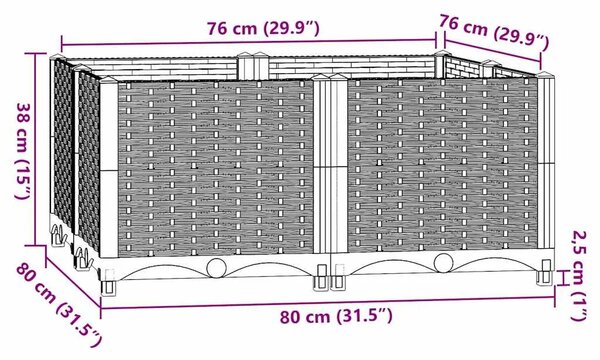 Povišena gredica 80 x 80 x 38 cm od polipropilena - Smeđa 80 x 80 x 38 cm 1 Smeđa