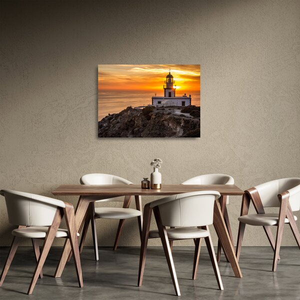 Staklena slika svjetionika pri zalasku sunca (70x50 cm)