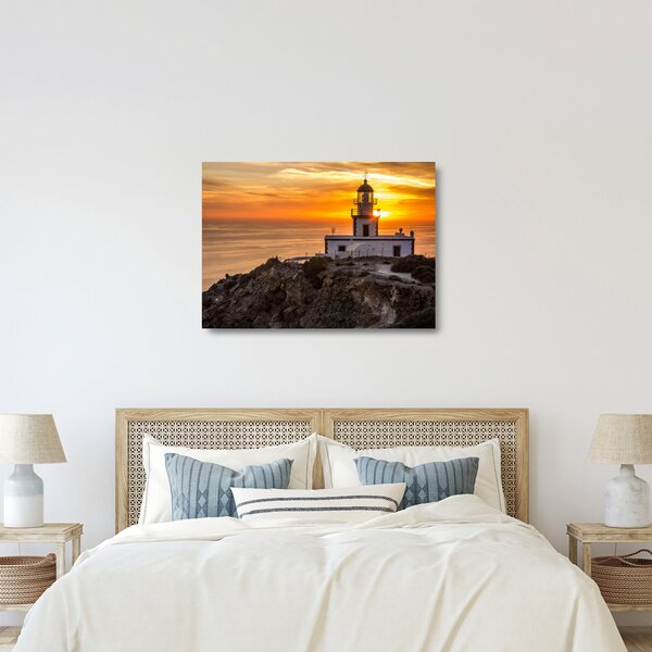 Staklena slika svjetionika pri zalasku sunca (70x50 cm)