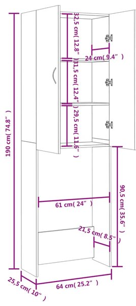 Ormarić za perilicu rublja siva boja betona 64 x 25 5 x 190 cm - Beton siva 1 Beton siva
