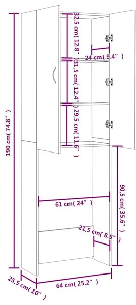 Ormarić za perilicu rublja bijeli 64 x 25 5 x 190 cm - Bijela 1 Bijela