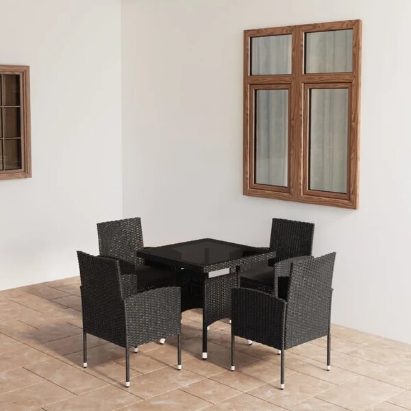 Vrtna garnitura - 5-dijelni vrtni blagovaonski set od poliratana crni - Crna Dužina stola 80 cm 4 Crna