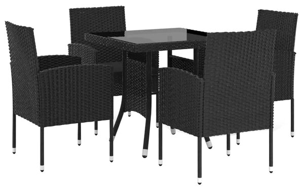 Vrtna garnitura - 5-dijelni vrtni blagovaonski set od poliratana crni - Crna Dužina stola 80 cm 4 Crna