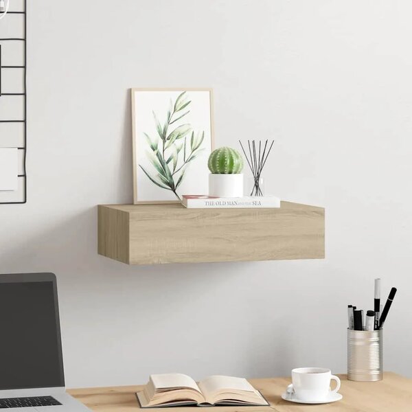 Zidna polica s ladicom boja hrasta 40 x 23 5 x 10 cm MDF - Boja hrasta 40 x 23.5 x 10 cm 1 1