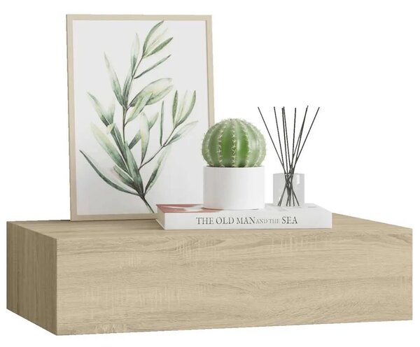 Zidna polica s ladicom boja hrasta 40 x 23 5 x 10 cm MDF - Boja hrasta 40 x 23.5 x 10 cm 1 1