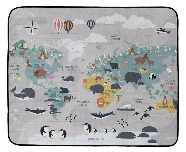 Siva deka za piknik Butter Kings Travel Around The World, 145 x 180 cm