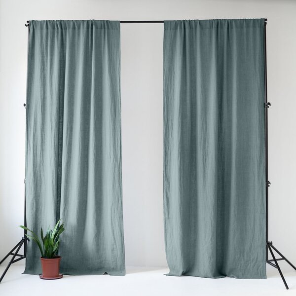 Prljavo plava lanena zavjesa 140x170 cm Blue Fog – Linen Tales
