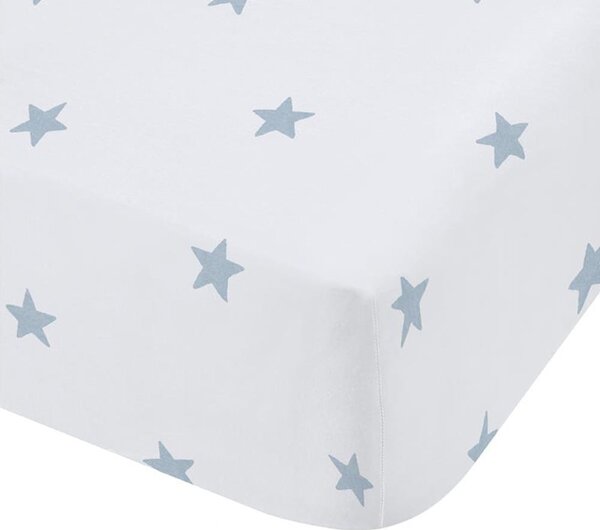 Bijela/plava pamučna dječja plahta s gumom za dječji krevetić 70x140 cm Mini Star & Stripes – Bianca