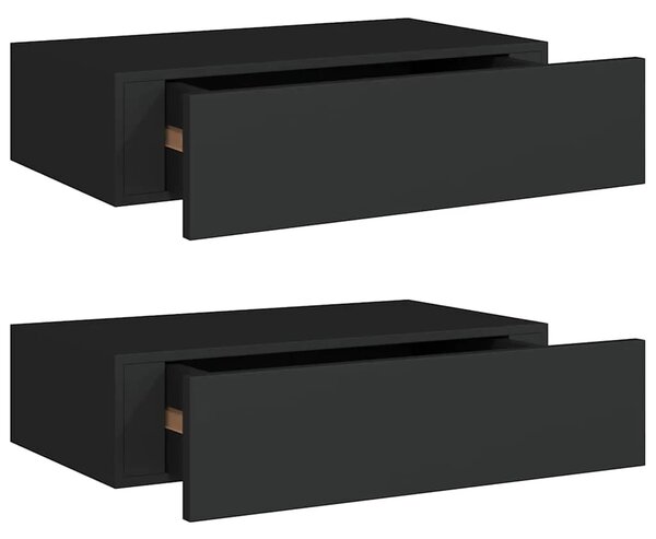 Zidne police s ladicom 2 kom crne 40 x 23 5 x 10 cm MDF - Crna 40 x 23.5 x 10 cm 2 1