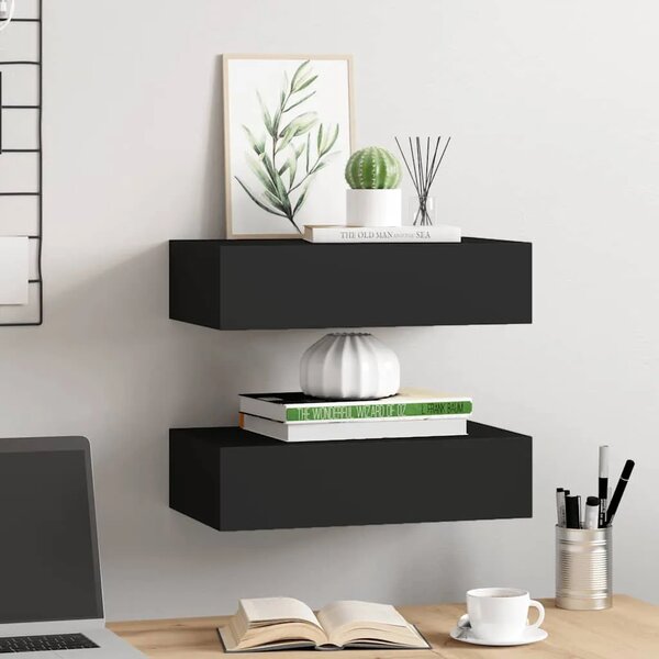 Zidne police s ladicom 2 kom crne 40 x 23 5 x 10 cm MDF - Crna 40 x 23.5 x 10 cm 2 1