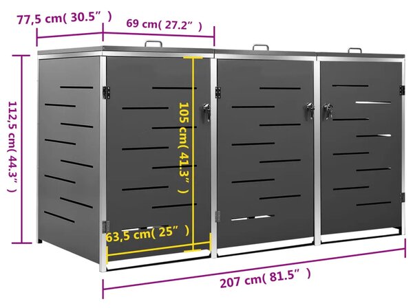Spremište za kante za smeće 207 x 77 5 x 115 cm čelično - Antracit 1 3 Antracit