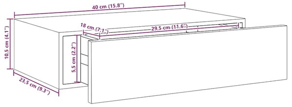 Zidne police s ladicom 2 kom crne 40 x 23 5 x 10 cm MDF - Crna 40 x 23.5 x 10 cm 2 1