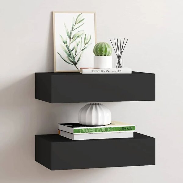 Zidne police s ladicom 2 kom crne 40 x 23 5 x 10 cm MDF - Crna 40 x 23.5 x 10 cm 2 1