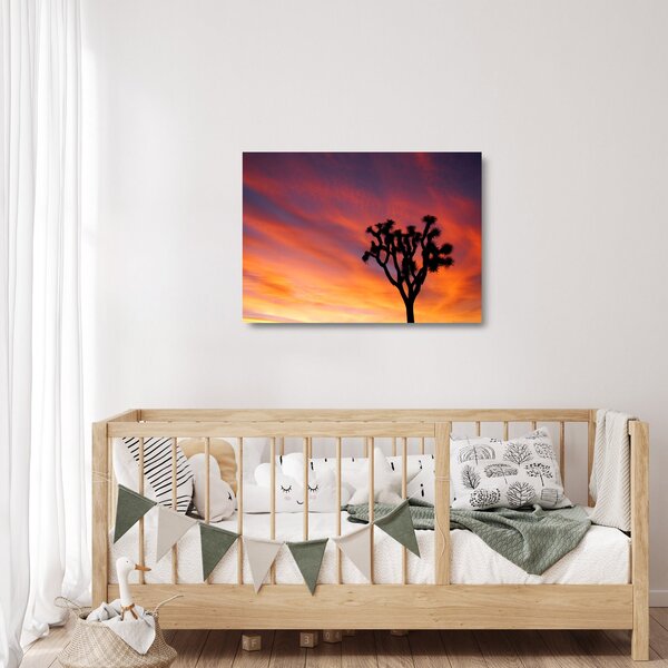 Staklena slika zalaska sunca nad siluetom stabla (70x50 cm)
