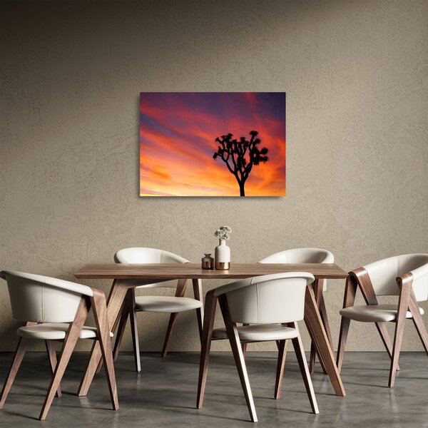 Staklena slika zalaska sunca nad siluetom stabla (70x50 cm)