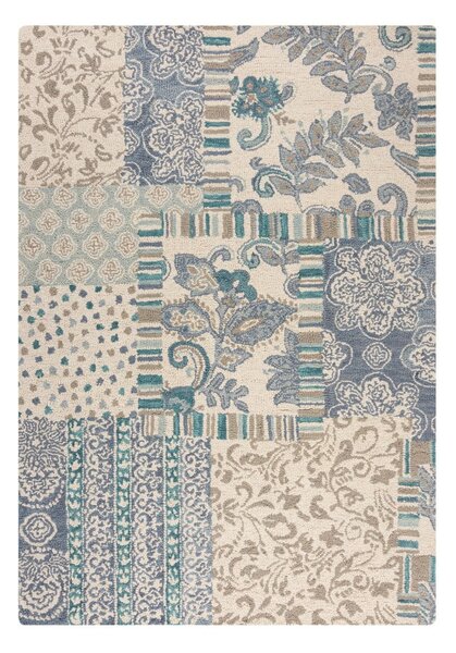 Plavi/bež ručno rađen vunen tepih 160x230 cm Eloise Patchwork – Flair Rugs