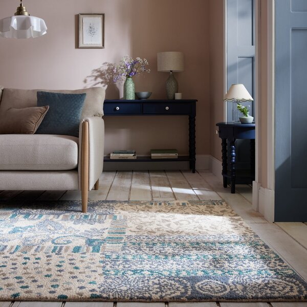 Plavi/bež ručno rađen vunen tepih 160x230 cm Eloise Patchwork – Flair Rugs