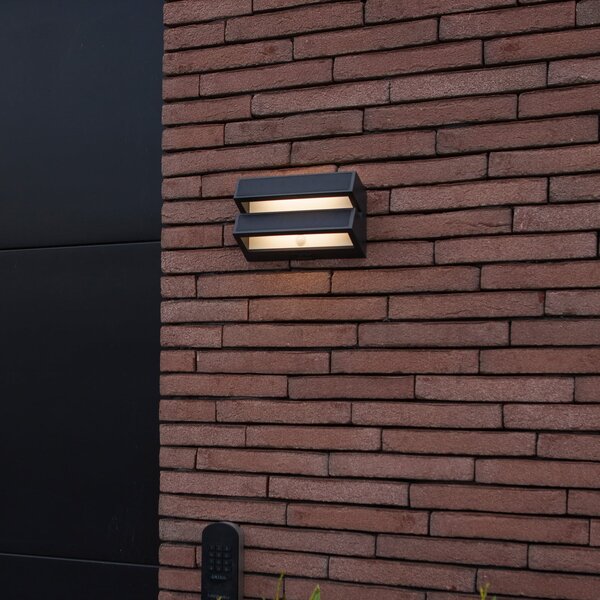LUTEC BARLO LED vanjska zidna svjetiljka na solarni pogon, tamnosiva, 21 cm, senzor,, Sivo, Plastika