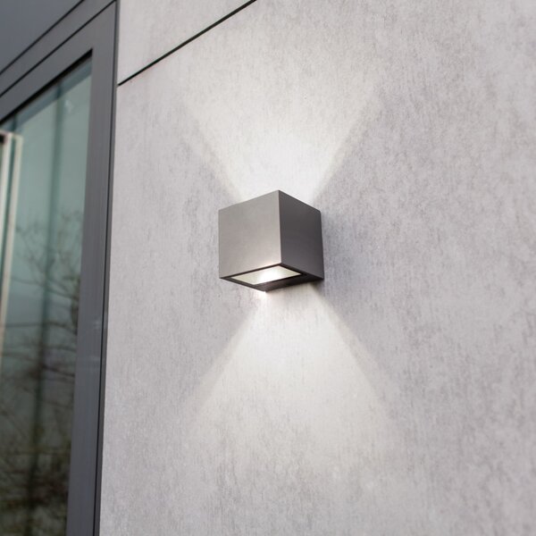 LUTEC GEMINI LED vanjska zidna svjetiljka, tamnosiva, 9 x cm, IP54, gore/dolje, Sivo, Aluminij, Zidna utičnica iznad/dolje