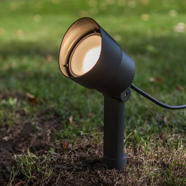 LUTEC EXPLORER LED reflektor s tlačnim klinom, tamnosivi, Ø 9 cm, IP54, Sivo, Aluminij