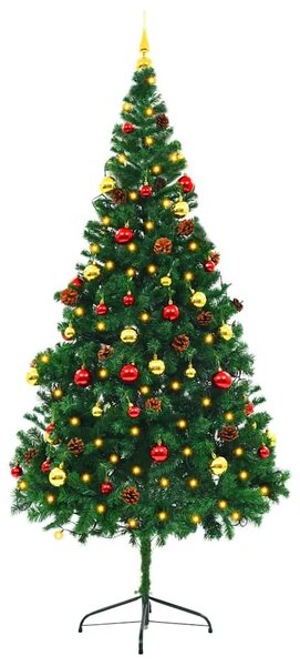 Umjetno osvijetljeno božićno drvce s kuglicama zeleno 210 cm - Zelena 210 x 110 cm 1 1