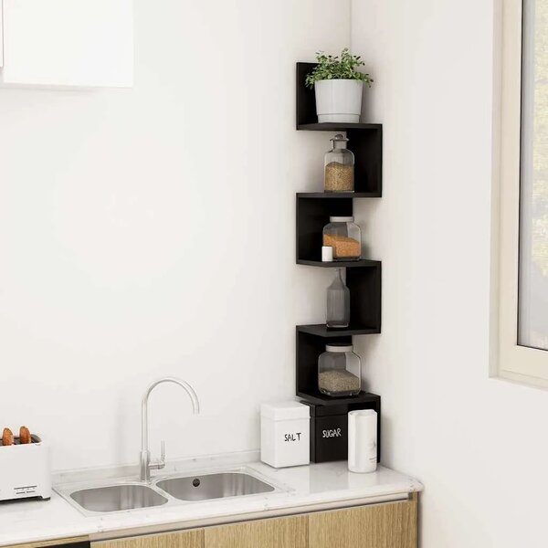 Zidne kutne police crne 20 x 20 x 127 5 cm konstruirano drvo - Crna 20 x 20 x 127.5 cm 1 1