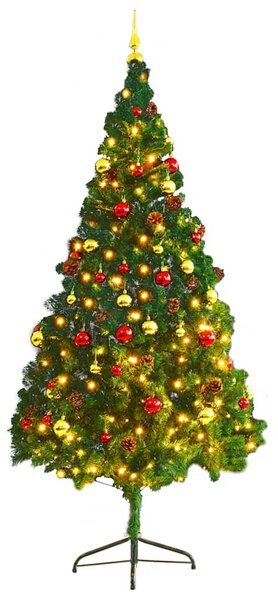 Umjetno osvijetljeno božićno drvce s kuglicama zeleno 210 cm - Zelena 210 x 110 cm 1 1