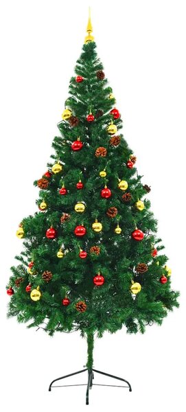 Umjetno osvijetljeno božićno drvce s kuglicama zeleno 210 cm - Zelena 210 x 110 cm 1 1