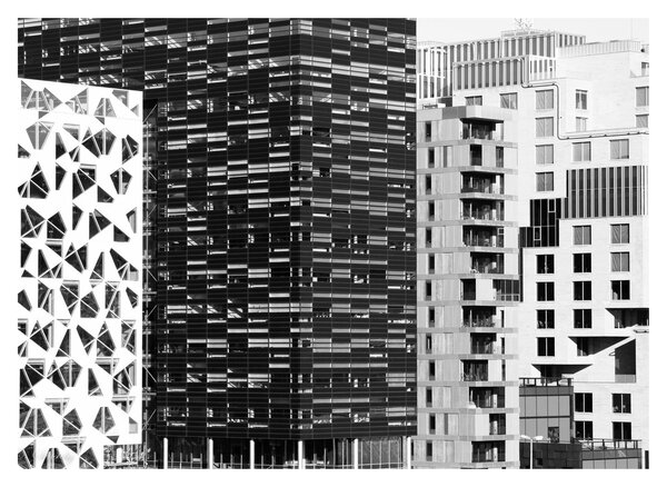 Staklena slika crno-bijele arhitekture (70x50 cm)