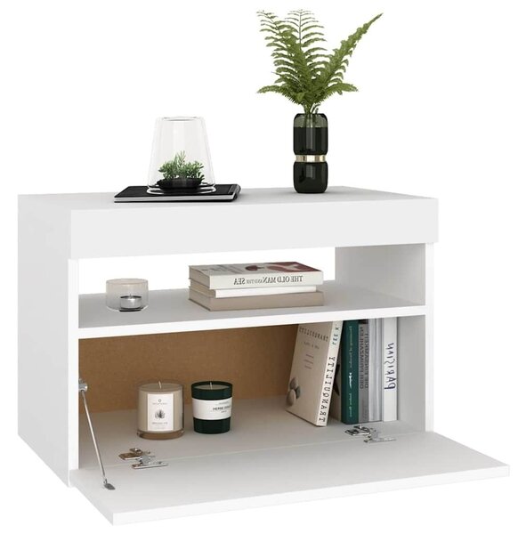 Noćni ormarić LED svjetla visoki sjaj bijeli 60x35x40 cm drvo - Bijela 1 Bijela 1