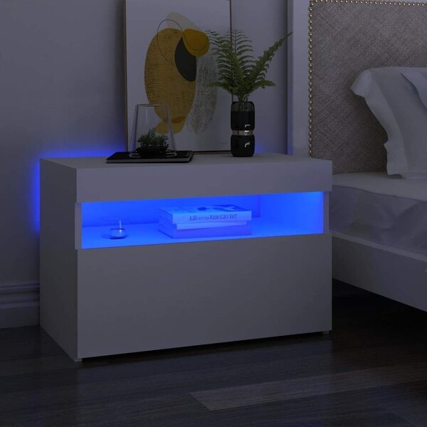 Noćni ormarić LED svjetla visoki sjaj bijeli 60x35x40 cm drvo - Bijela 1 Bijela 1