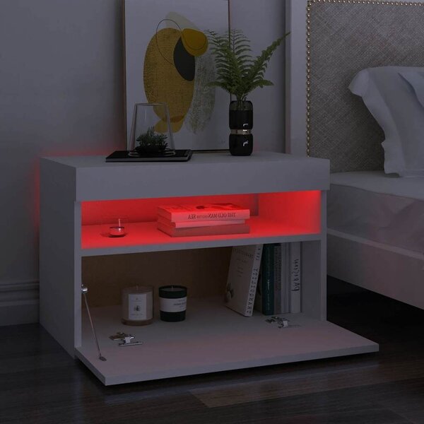Noćni ormarić LED svjetla visoki sjaj bijeli 60x35x40 cm drvo - Bijela 1 Bijela 1