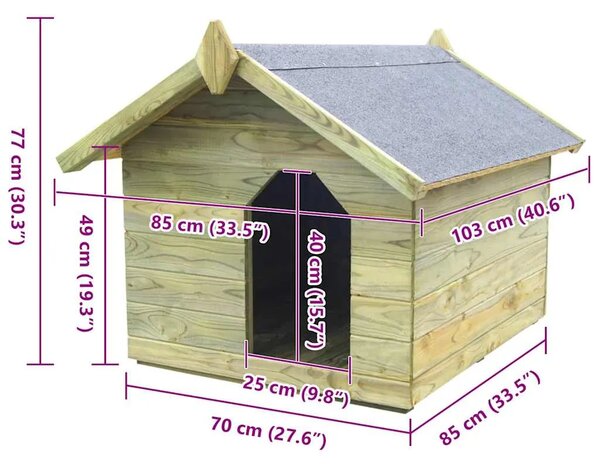 Vrtna kućica za pse od impregnirane borovine s pomičnim krovom - 85 x 103 x 77 cm 85 x 103 x 77 cm