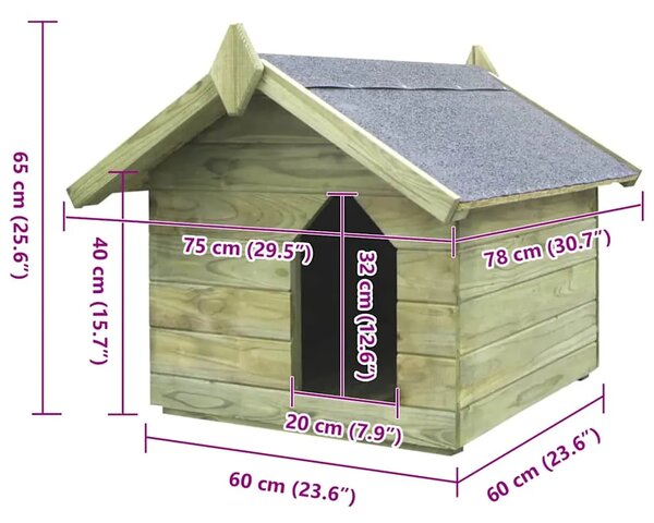 Vrtna kućica za pse od impregnirane borovine s pomičnim krovom - 75 x 78 x 65 cm 75 x 78 x 65 cm