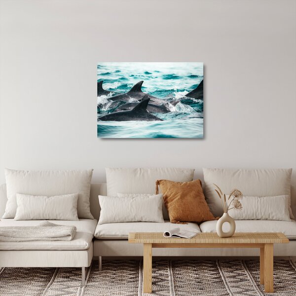 Staklena slika - Dupini u oceanu (70x50 cm)