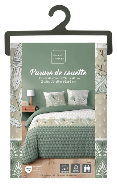 Bijela/zelena pamučna posteljina za bračni krevet/za produženi krevet 240x220 cm Poetine – douceur d'intérieur