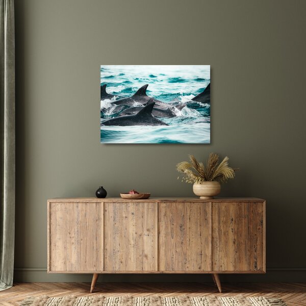 Staklena slika - Dupini u oceanu (70x50 cm)