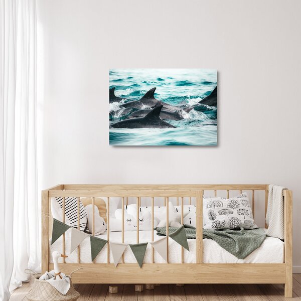Staklena slika - Dupini u oceanu (70x50 cm)