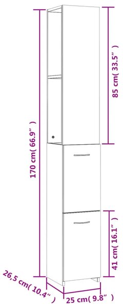 Kupaonski ormarić boja betona 25x26 5x170 cm konstruirano drvo - Beton siva 1 1 Beton siva