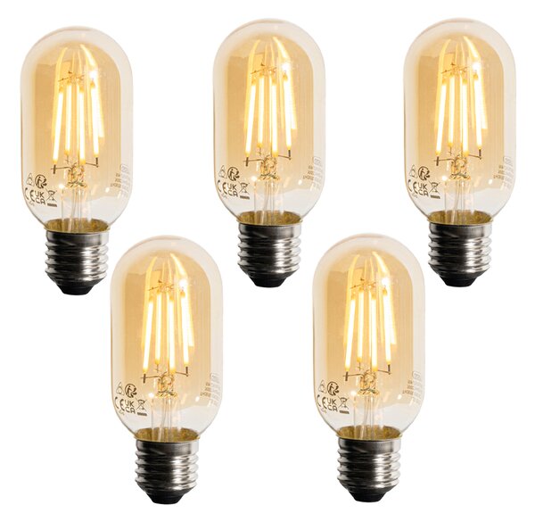 Set od 5 E27 prigušivih LED žarulja zlatna T45 4W 300 lm 2200K