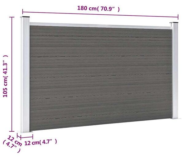 Vrtna ograda WPC 180 x 105 cm siva - Siva 1 1 sekcija s 2 stupa Siva