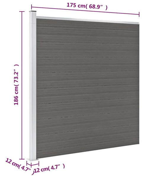Vrtna ograda WPC 175 x 186 cm siva - Siva 1 1 sekcija s 1 stupom Siva