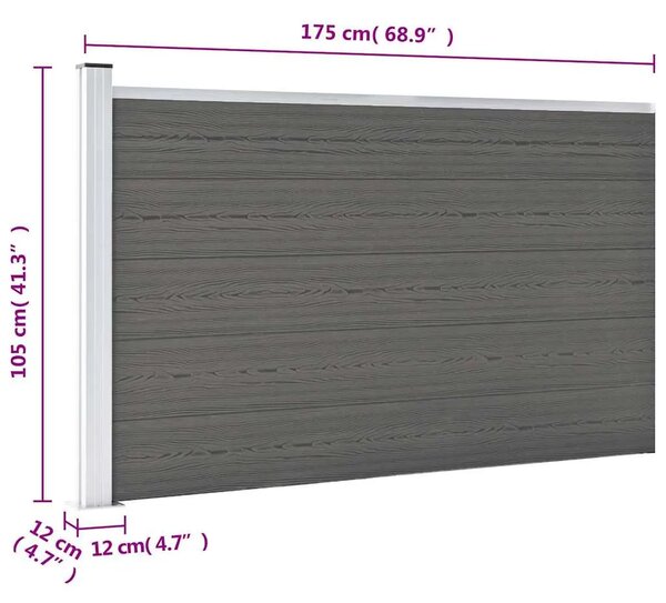 Vrtna ograda WPC 175 x 105 cm siva - Siva 1 1 sekcija s 1 stupom Siva
