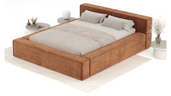 Narančasti tapecirani bračni krevet s prostorom za odlaganje s podnicom 160x200 cm Voliera – Maison de Rêve