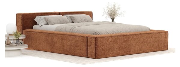 Narančasti tapecirani bračni krevet s prostorom za odlaganje s podnicom 160x200 cm Voliera – Maison de Rêve