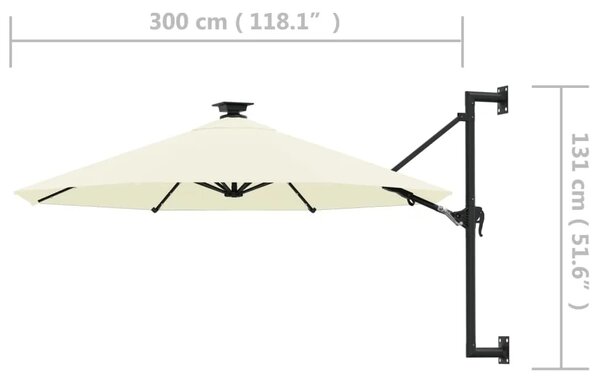 Zidni vrtni suncobran s LED svjetlima 300 cm boja pijeska - Pijesak 1 Pijesak