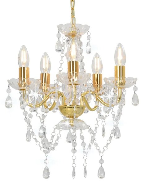 Luster s kristalnim perlama zlatni okrugli 5 x E14 - Zlatno 1 1 Zlatno