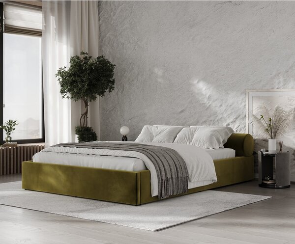 Tamno zeleni tapecirani bračni krevet s prostorom za odlaganje s podnicom 180x200 cm Solvo – Maison de Rêve