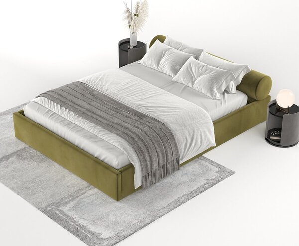 Tamno zeleni tapecirani bračni krevet s prostorom za odlaganje s podnicom 180x200 cm Solvo – Maison de Rêve