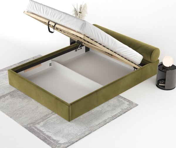 Tamno zeleni tapecirani bračni krevet s prostorom za odlaganje s podnicom 180x200 cm Solvo – Maison de Rêve